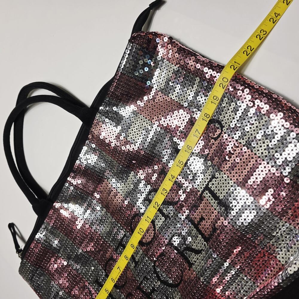 Victoria's Secret Large Zip Shoulder Bag Sequin Striped Pink Weekender Tote - Picture 5 of 7